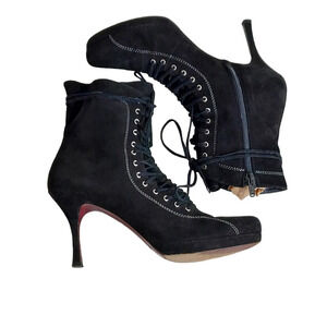 Vintage‎ 90's Y2K Black Suede Platform Lace Up Boots Goth Witchcore Sexy